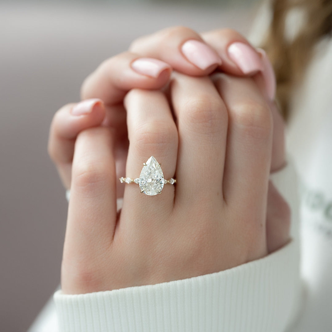 Shop pear hidden halo lab grown diamond engagement ring