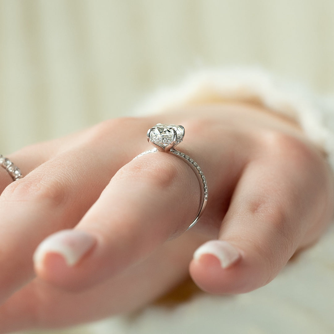 Shop oval cut hidden halo lab grown diamond engagement ring online