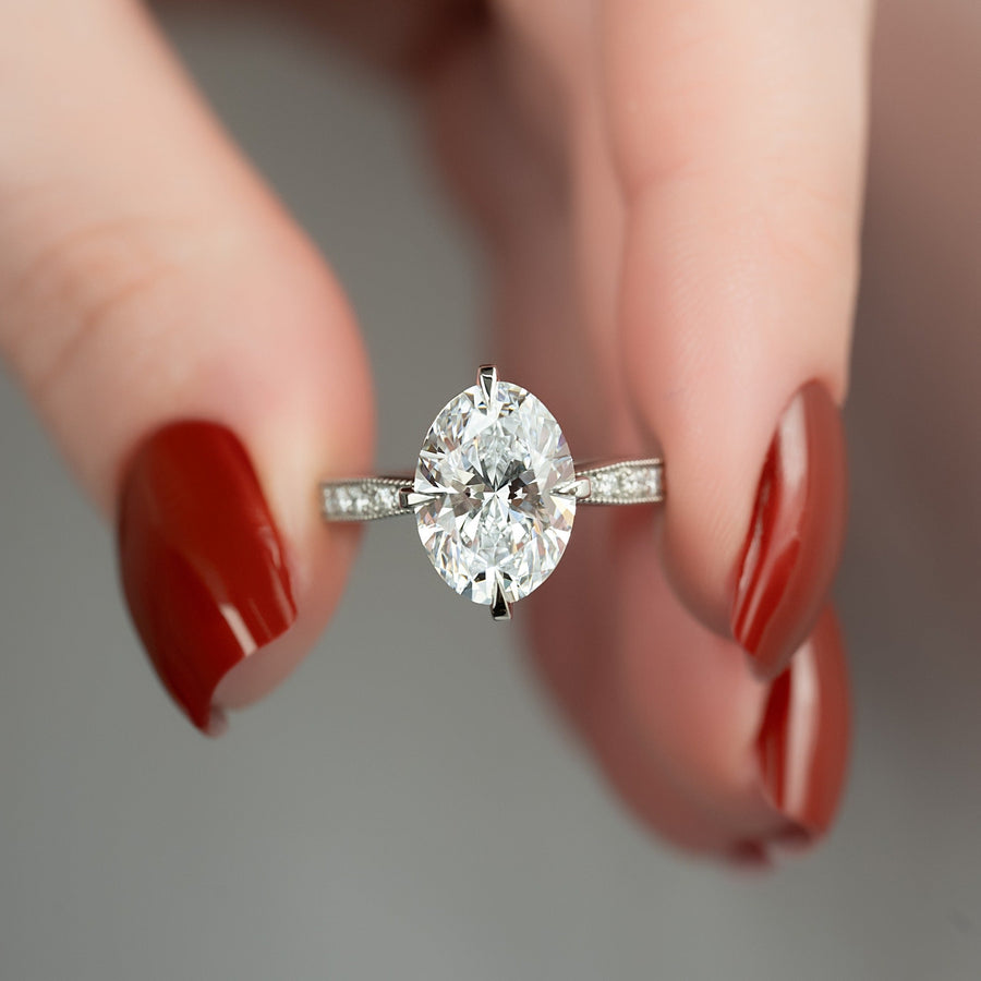 Shop oval hidden halo lab grown diamond engagement ring