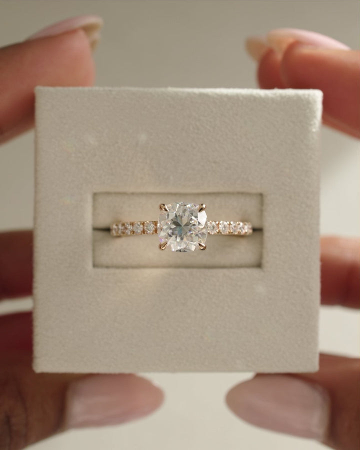 Shop cushion hidden halo lab grown diamond engagement ring