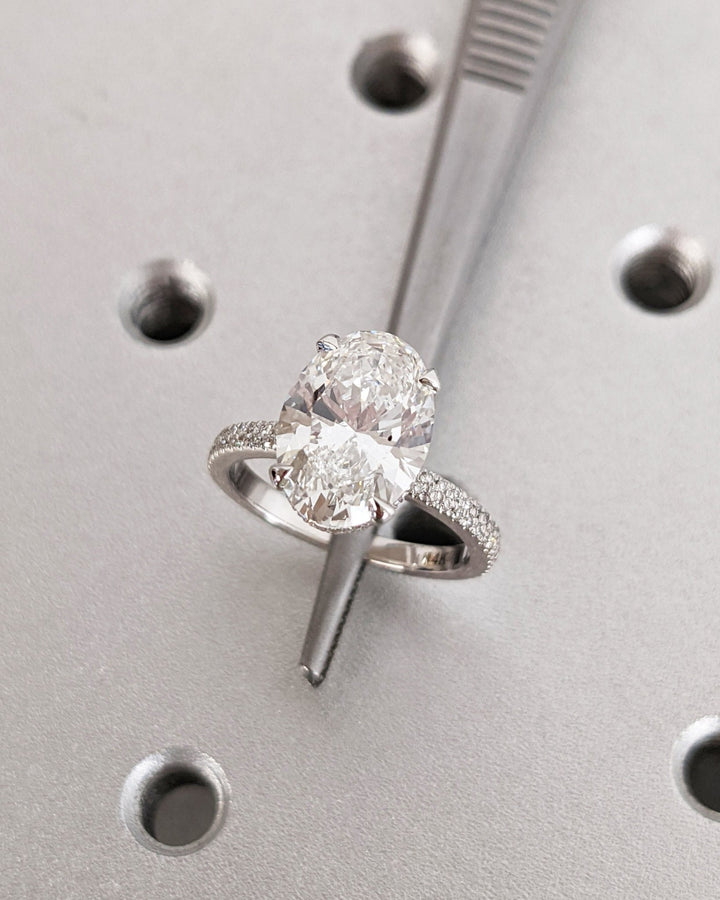 Shop oval cut hidden halo lab grown diamond engagement ring online