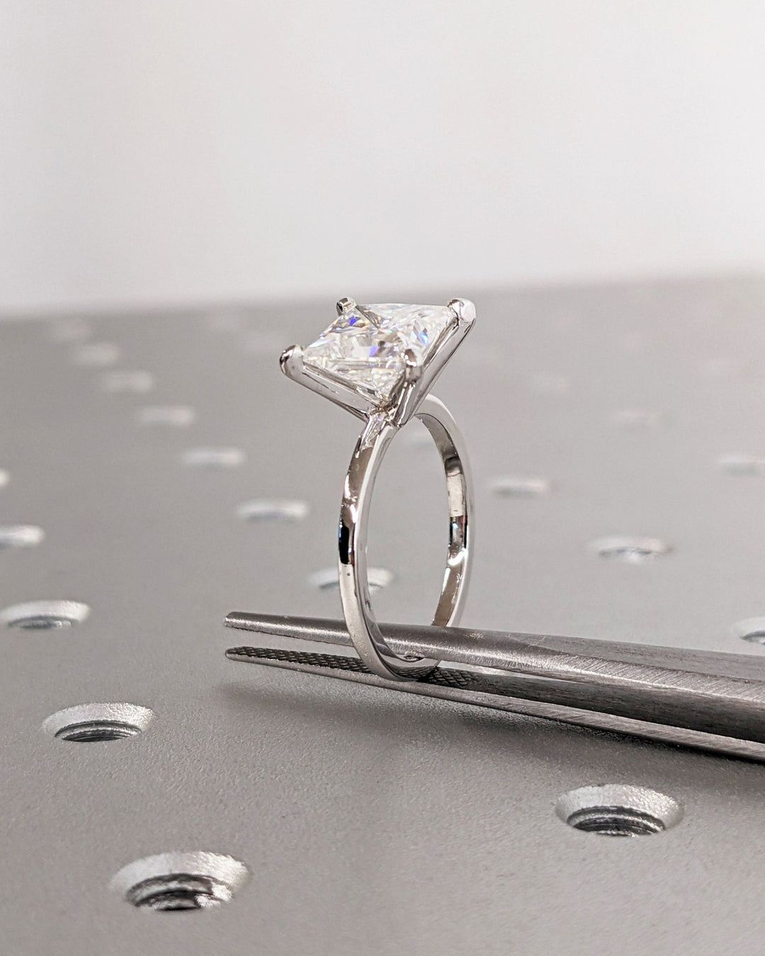 Princess solitaire lab grown diamond ring in jewelry gift box