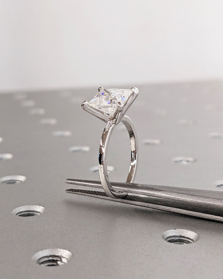 Princess solitaire lab grown diamond ring in jewelry gift box