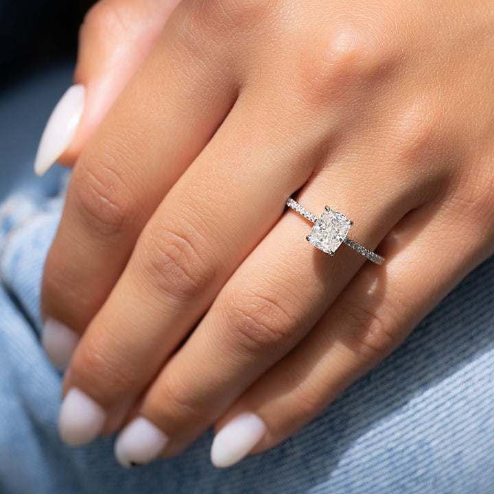 Buy 3.50CT cushion hidden halo lab grown diamond engagement ring online