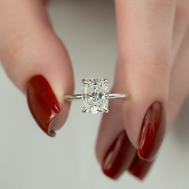 Discover cushion hidden halo lab grown diamond engagement ring online