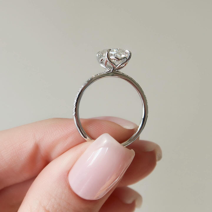 Oval pave engagement ring with certified lab grown diamond