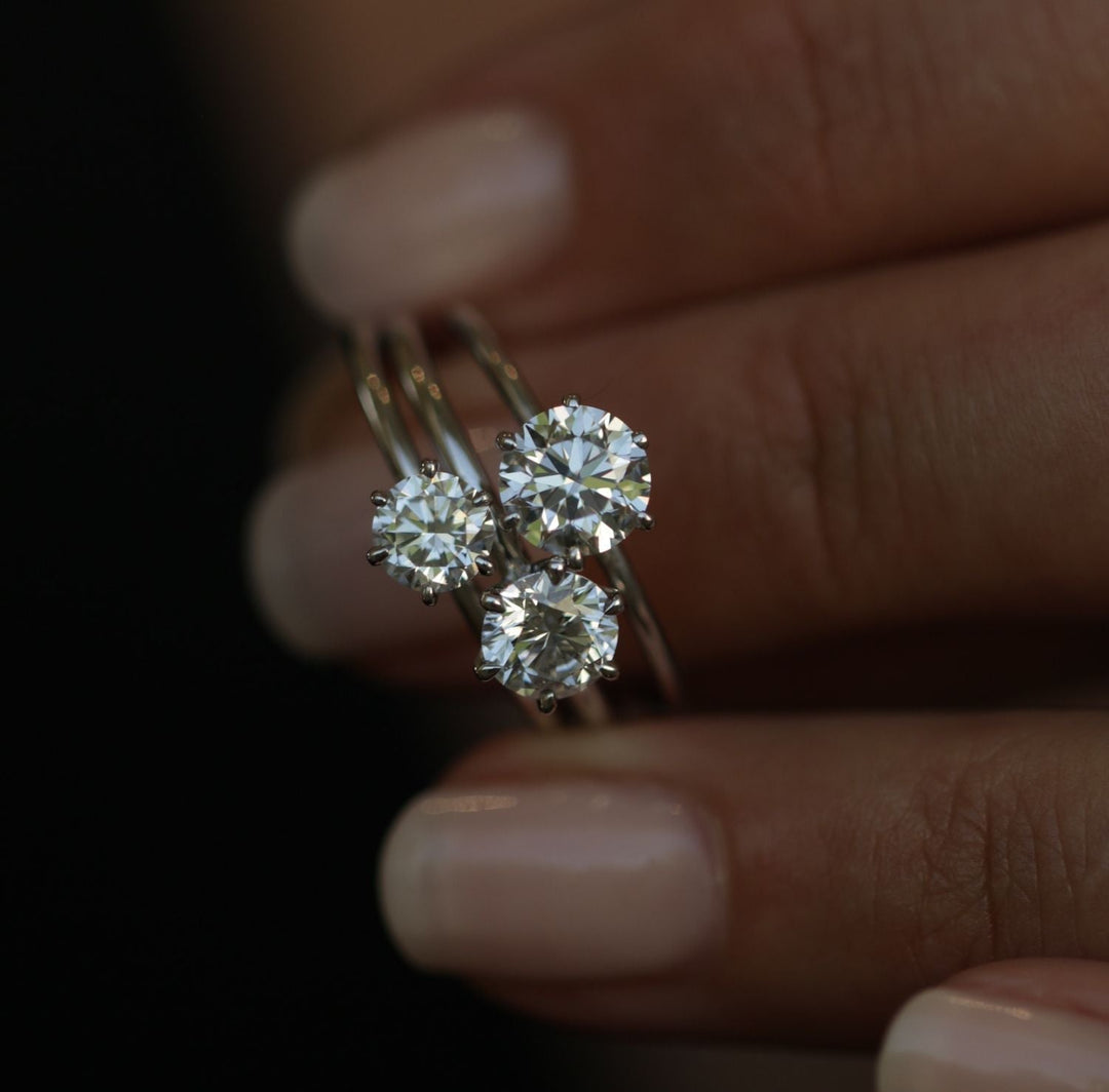 Unboxing view of round cut solitaire diamond engagement ring