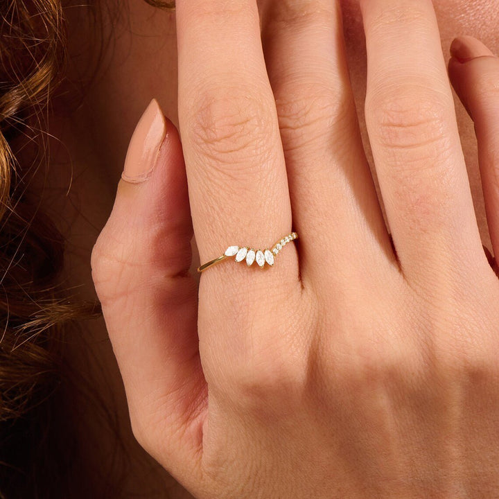 1.3CT Round & Marquise lab grown diamonds Curved Wedding Band For Women - Doozy Diamonds