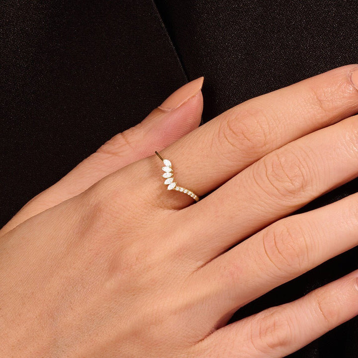 1.3CT Round & Marquise lab grown diamonds Curved Wedding Band For Women - Doozy Diamonds