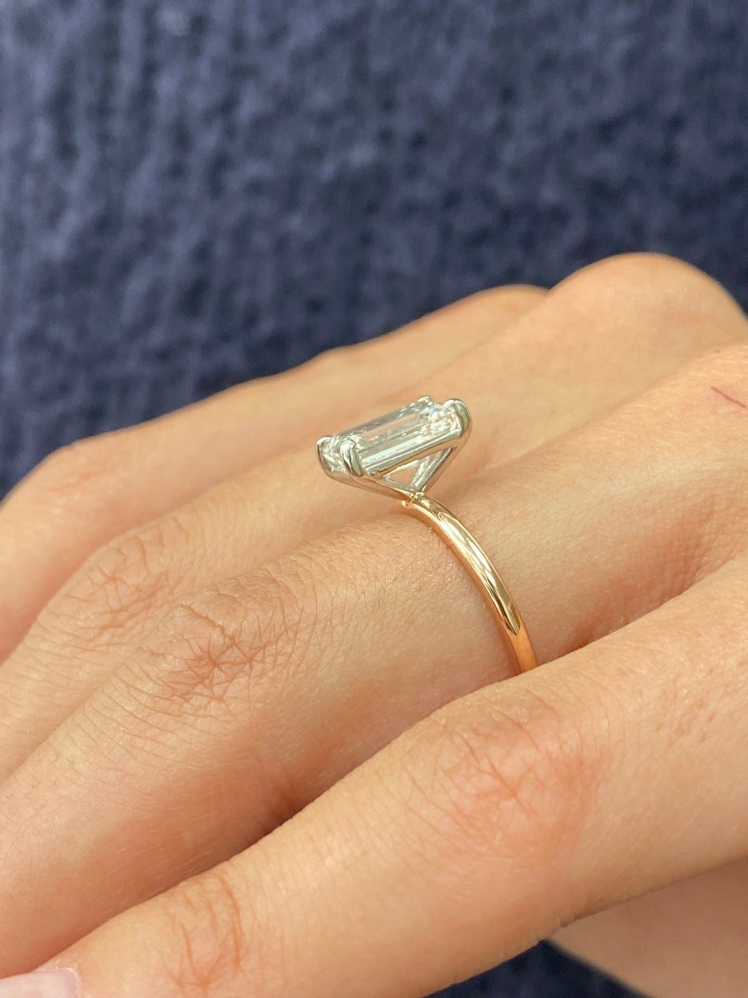 Emerald solitaire lab grown diamond ring in jewelry gift box