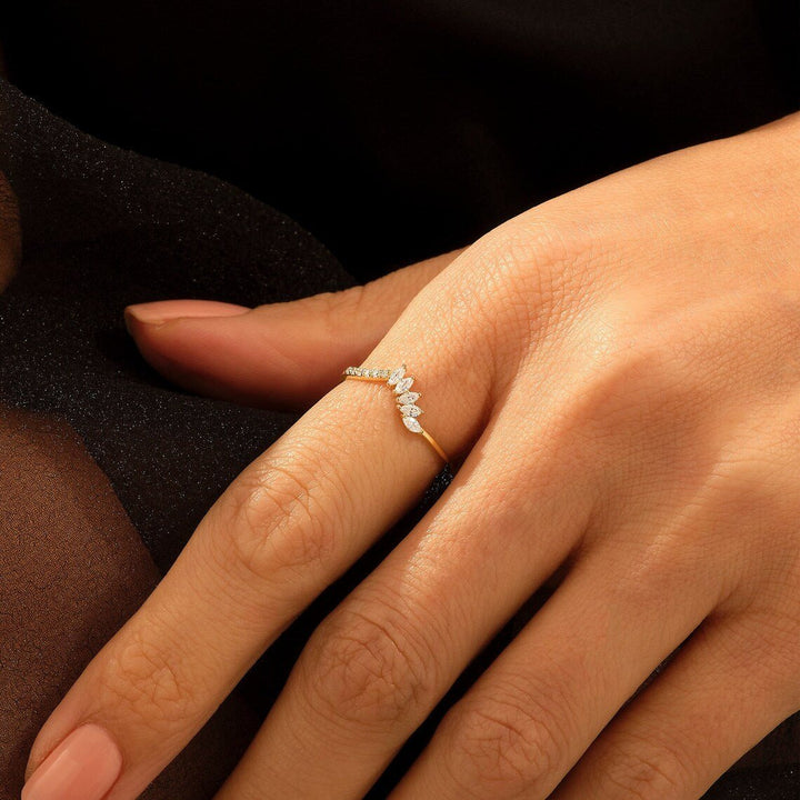 1.3CT Round & Marquise lab grown diamonds Curved Wedding Band For Women - Doozy Diamonds
