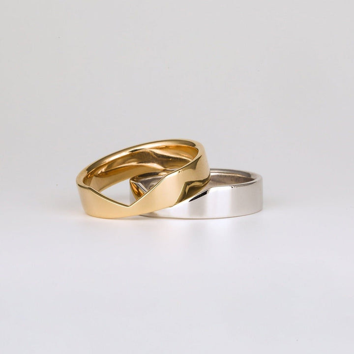 14k Solid Gold Unique Deep Curve Chevron Wedding Band - Doozy Diamonds