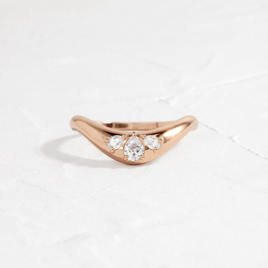 Pear pear diamond wedding band front view