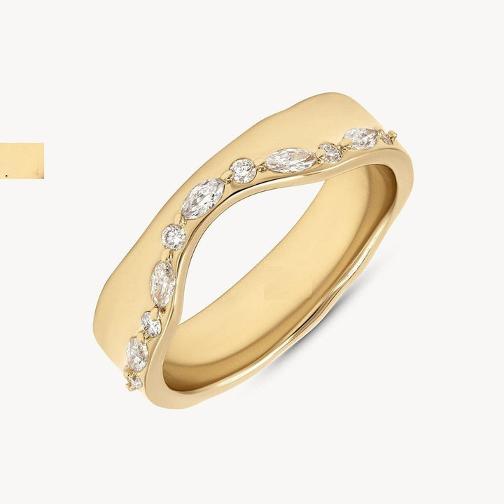 Round diamond band stacked with engagement ring