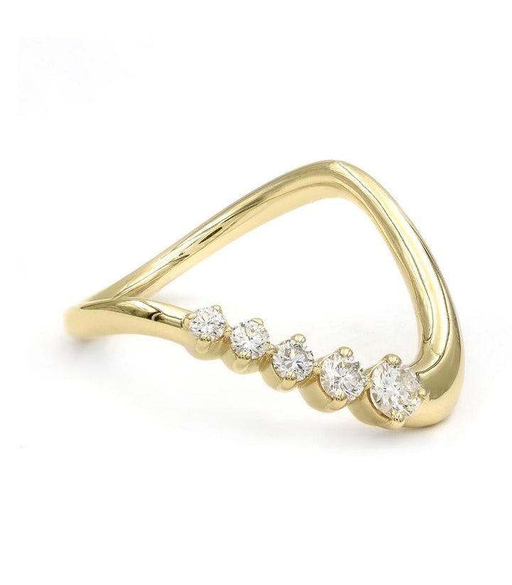 Round diamond band stacked with engagement ring