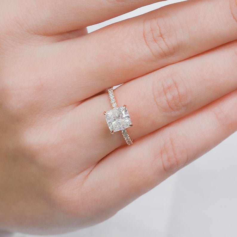 Cushion solitaire engagement ring with certified lab grown diamond