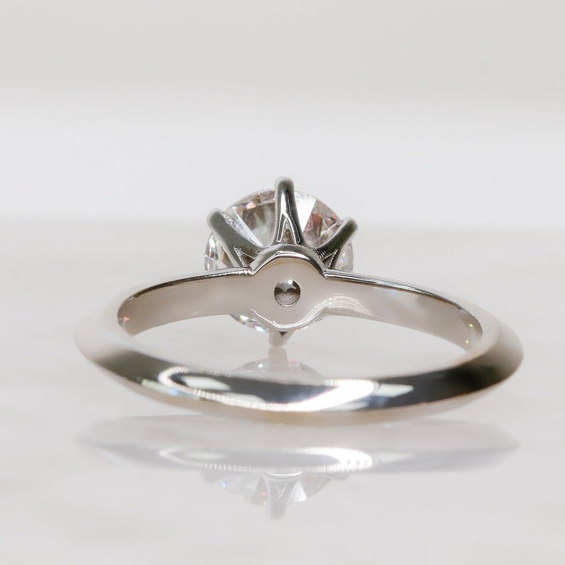 Top-down view of round cut solitaire engagement ring