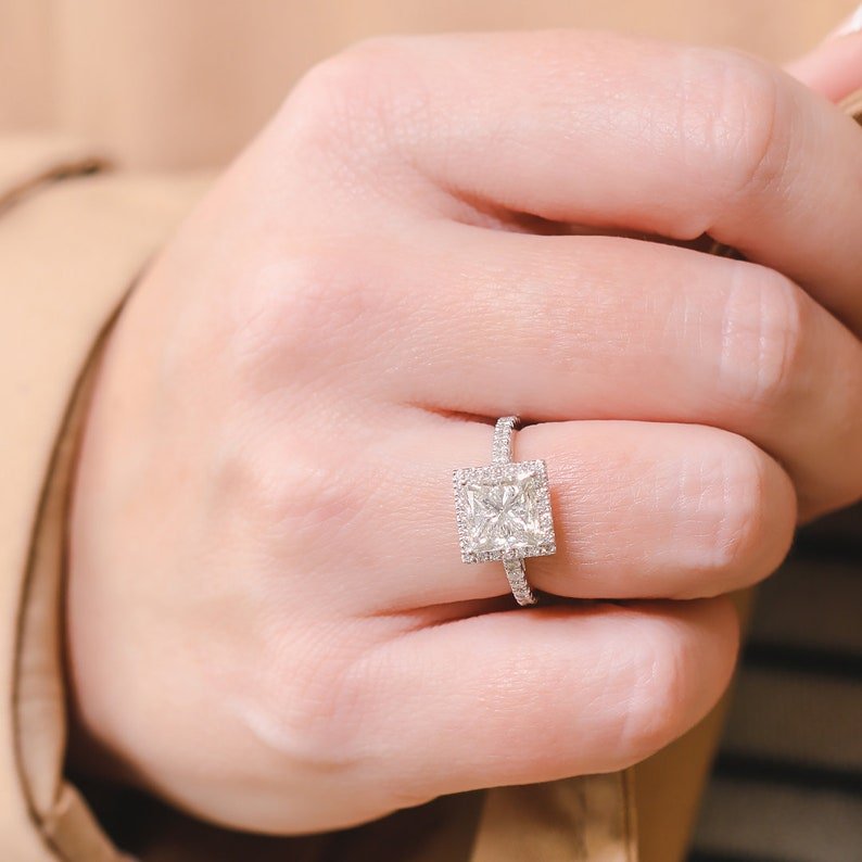2.03CT princess cut halo engagement ring available to buy now