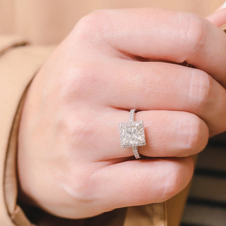 2.03CT princess cut halo engagement ring available to buy now