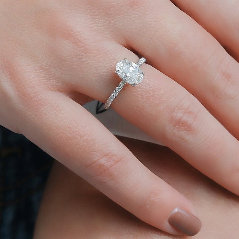 Shop oval cut hidden halo lab grown diamond engagement ring online