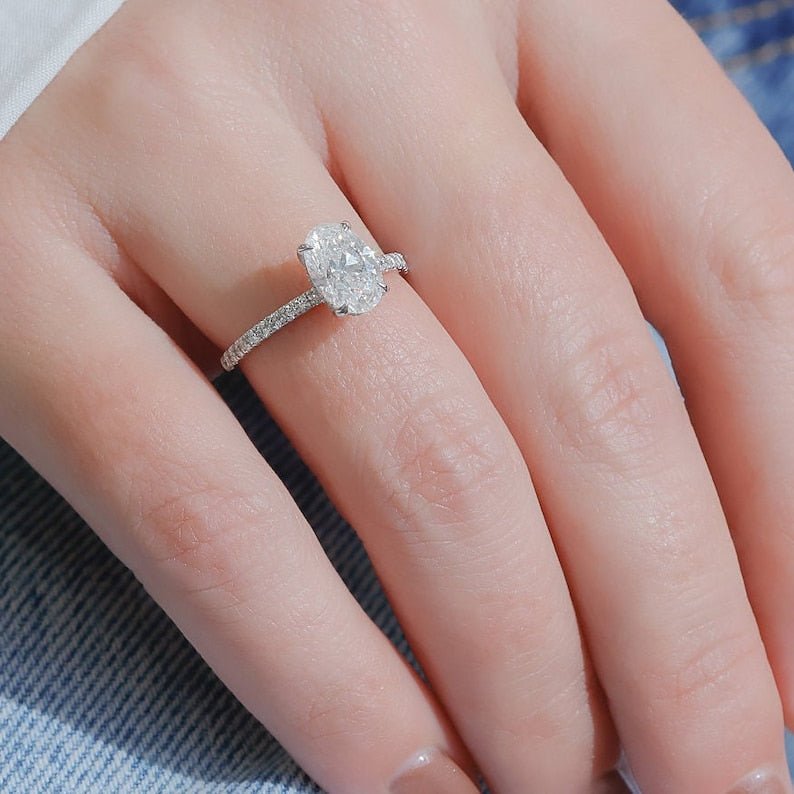 Buy oval cut hidden halo diamond engagement ring with free shipping