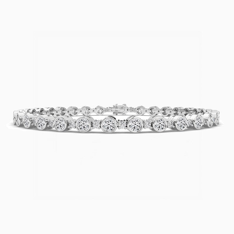 Bezel Set Round Cut Lab-Grown Diamond Tennis Bracelet For Women