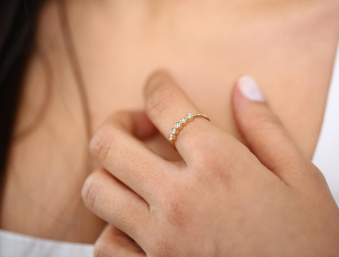 Bezel Set Round Cut Five Stone Diamond Band for Women - Doozy Diamonds