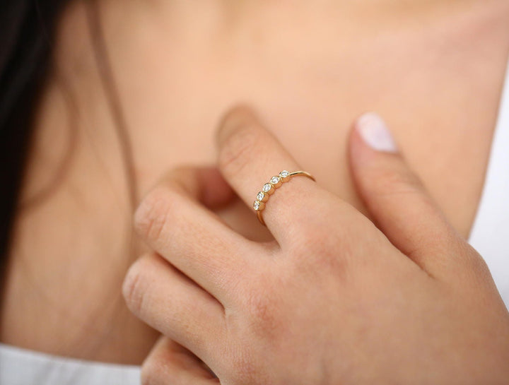 Bezel Set Round Cut Five Stone Diamond Band for Women - Doozy Diamonds