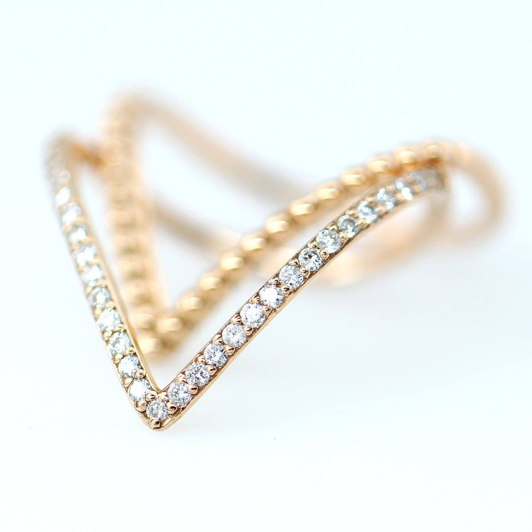 0.15CT Round V Shaped lab grown diamonds Wedding Band With Matching V Ball Shaped Band - Doozy Diamonds