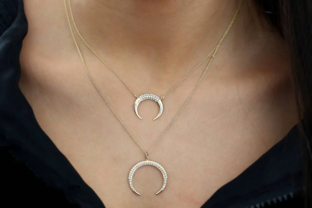 Round Cut Horn Moon Diamond Necklace - Doozy Diamonds