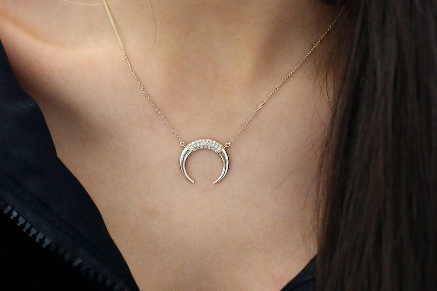 Round Cut Horn Moon Diamond Necklace - Doozy Diamonds