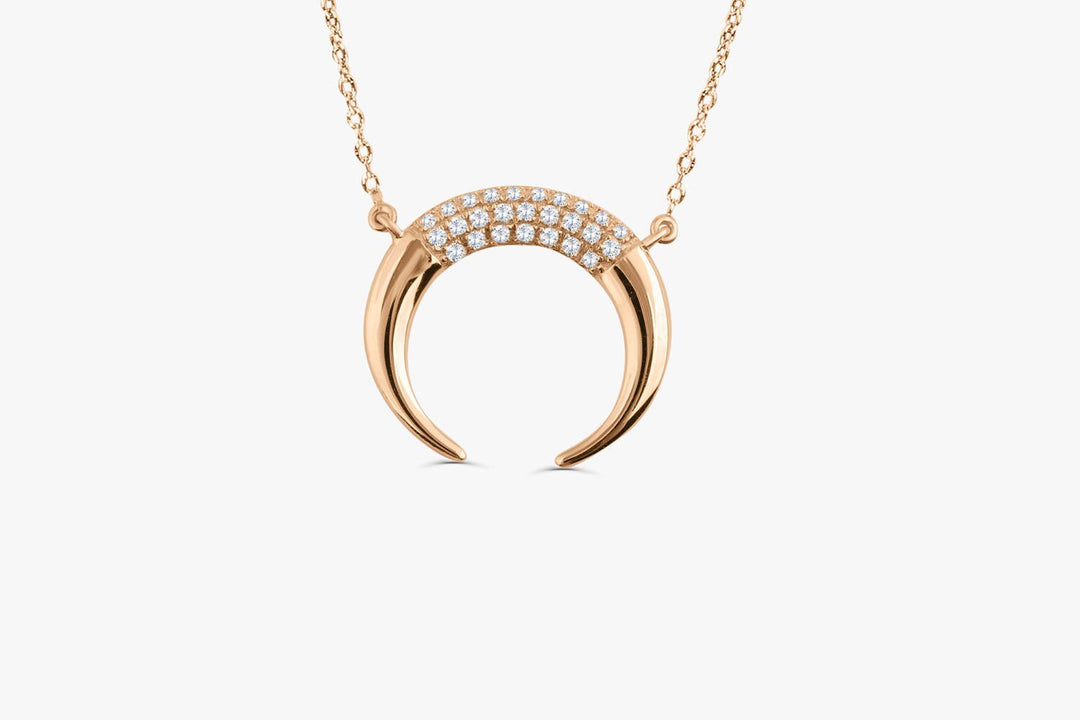 Round Cut Horn Moon Diamond Necklace - Doozy Diamonds
