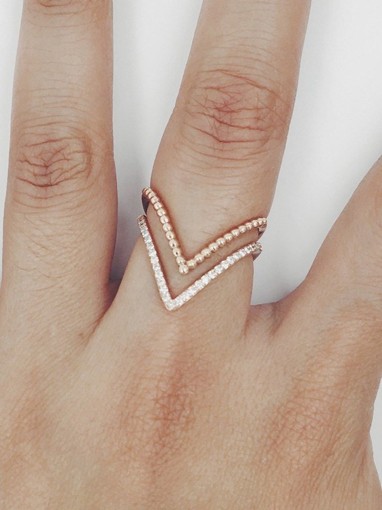 0.15CT Round V Shaped lab grown diamonds Wedding Band With Matching V Ball Shaped Band - Doozy Diamonds