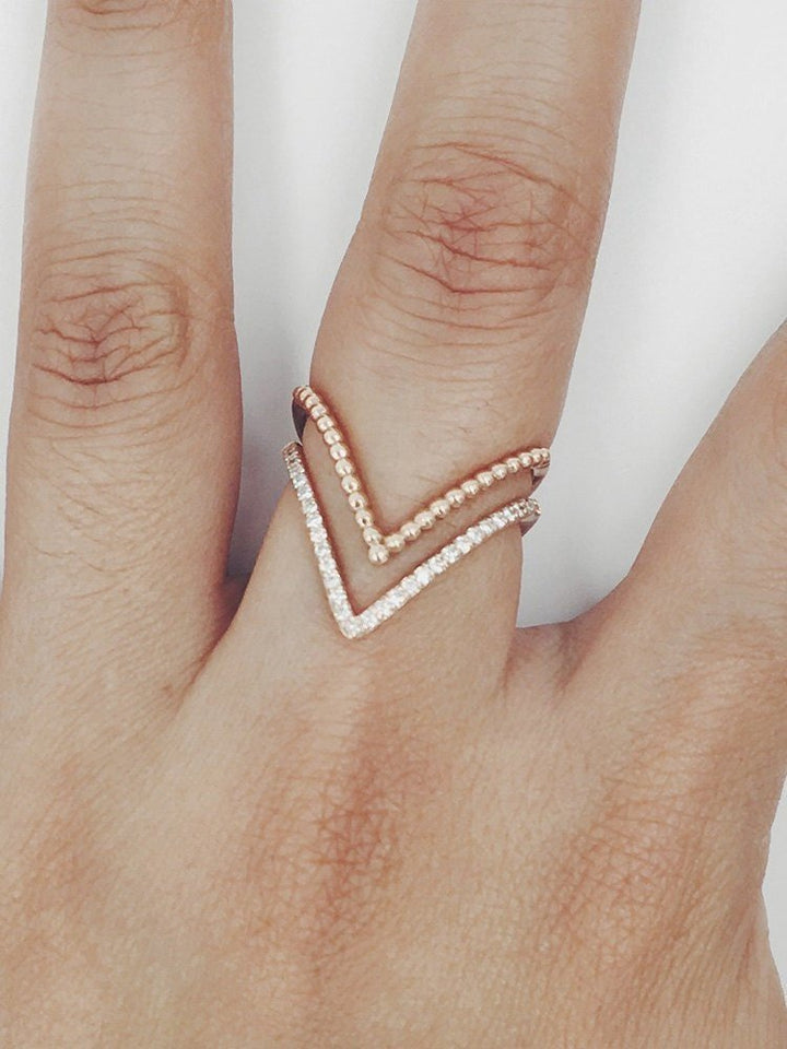 0.15CT Round V Shaped lab grown diamonds Wedding Band With Matching V Ball Shaped Band - Doozy Diamonds