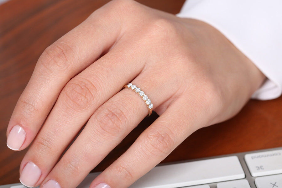 Round Cut Shared Prongs Diamond Band for Women - Doozy Diamonds