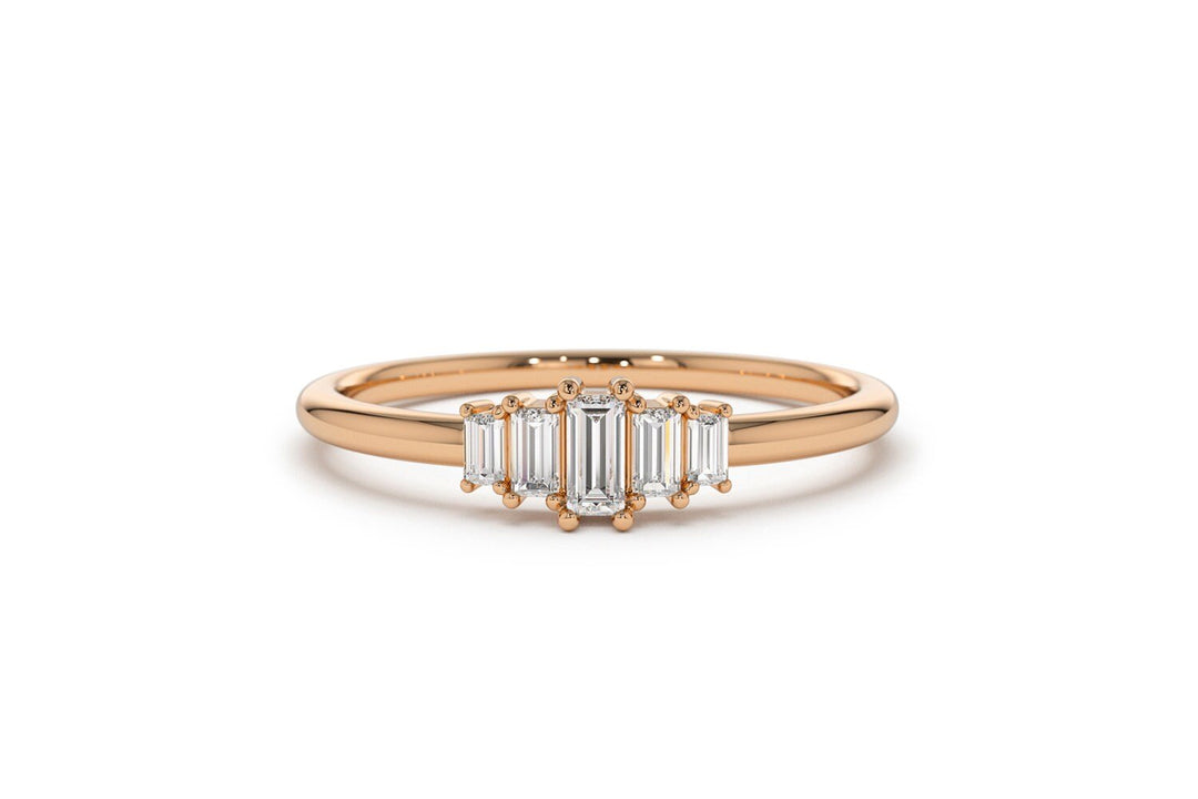 Baguette Cut Diamond Five Stone Wedding Band - Doozy Diamonds