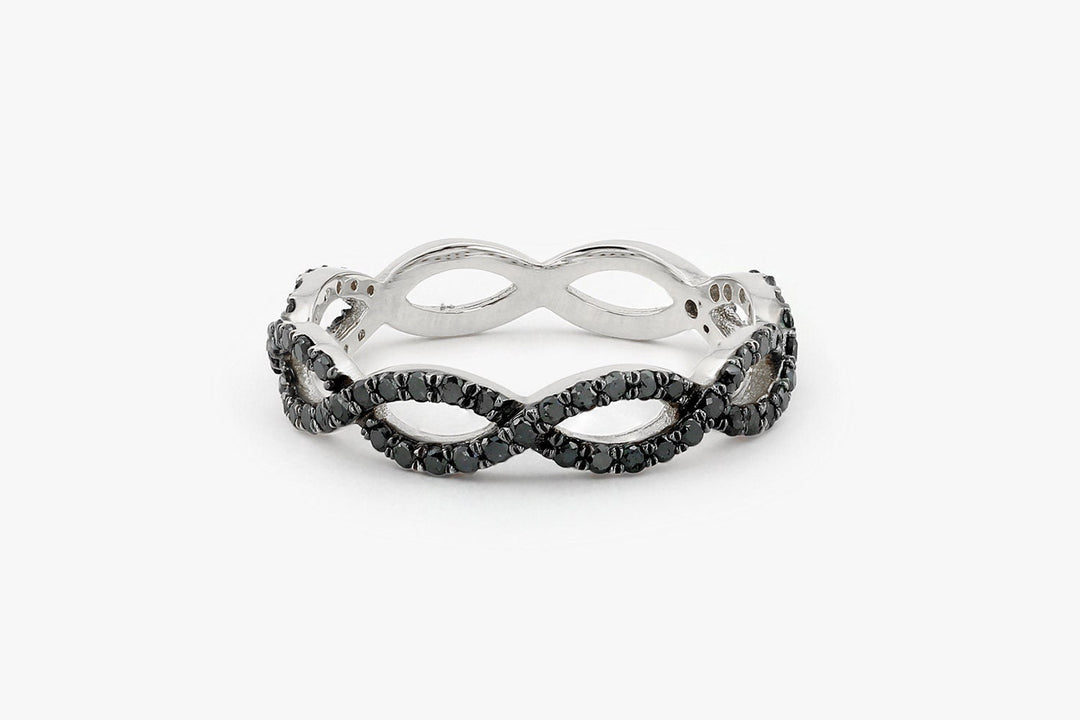 Black Round Cut Infinity Twist Diamond Band for Women - Doozy Diamonds