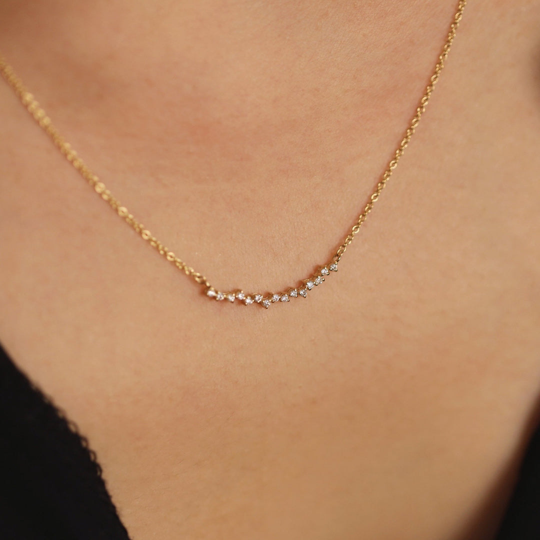 Round Cut Diamond Curved Cluster Necklace for Women - Doozy Diamonds