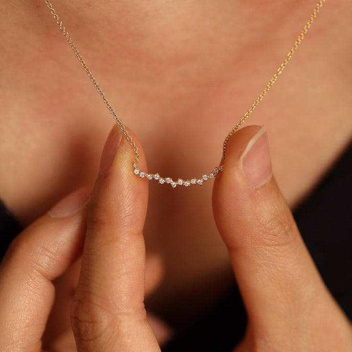 Round Cut Diamond Curved Cluster Necklace for Women - Doozy Diamonds