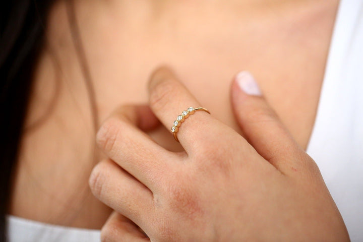 Bezel Set Round Cut Five Stone Diamond Band for Women - Doozy Diamonds