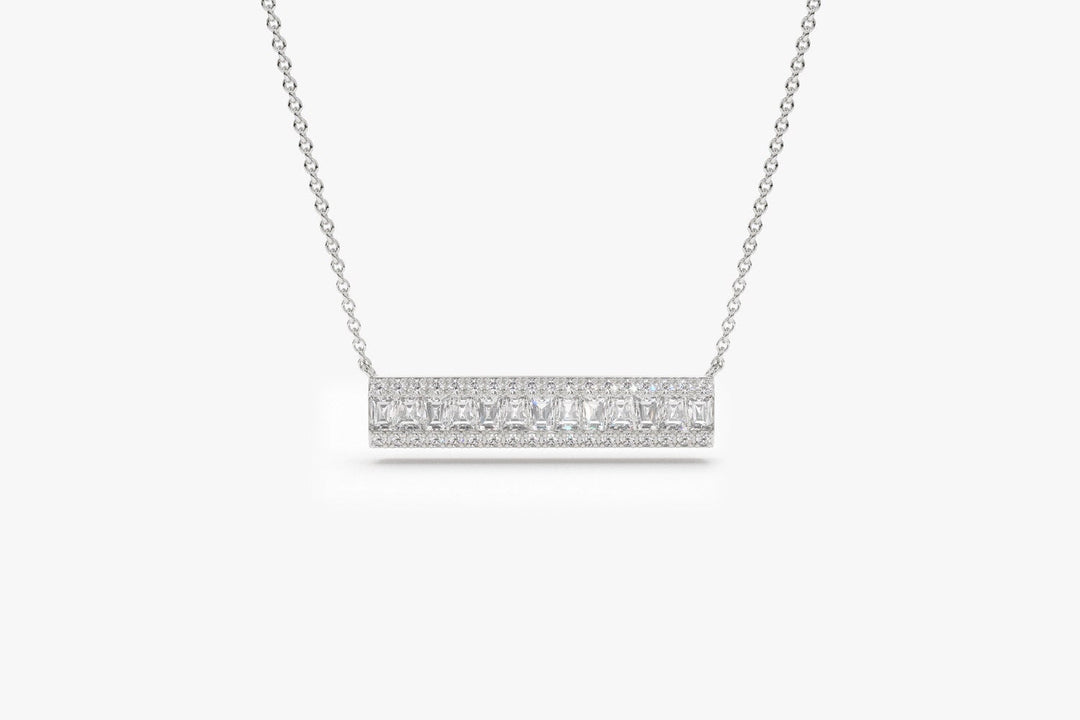 Bar Baguette Diamond Pendant Necklace for Christmas Gift - Doozy Diamonds