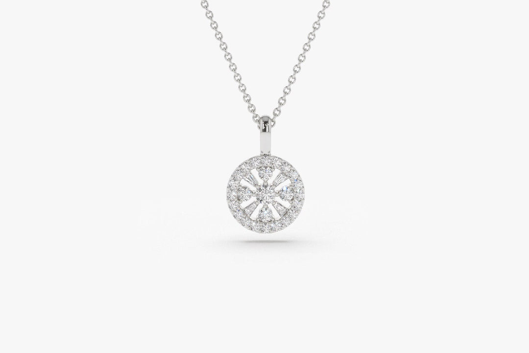 Round & Baguette Cut Diamond Necklace for Anniversary Gift - Doozy Diamonds