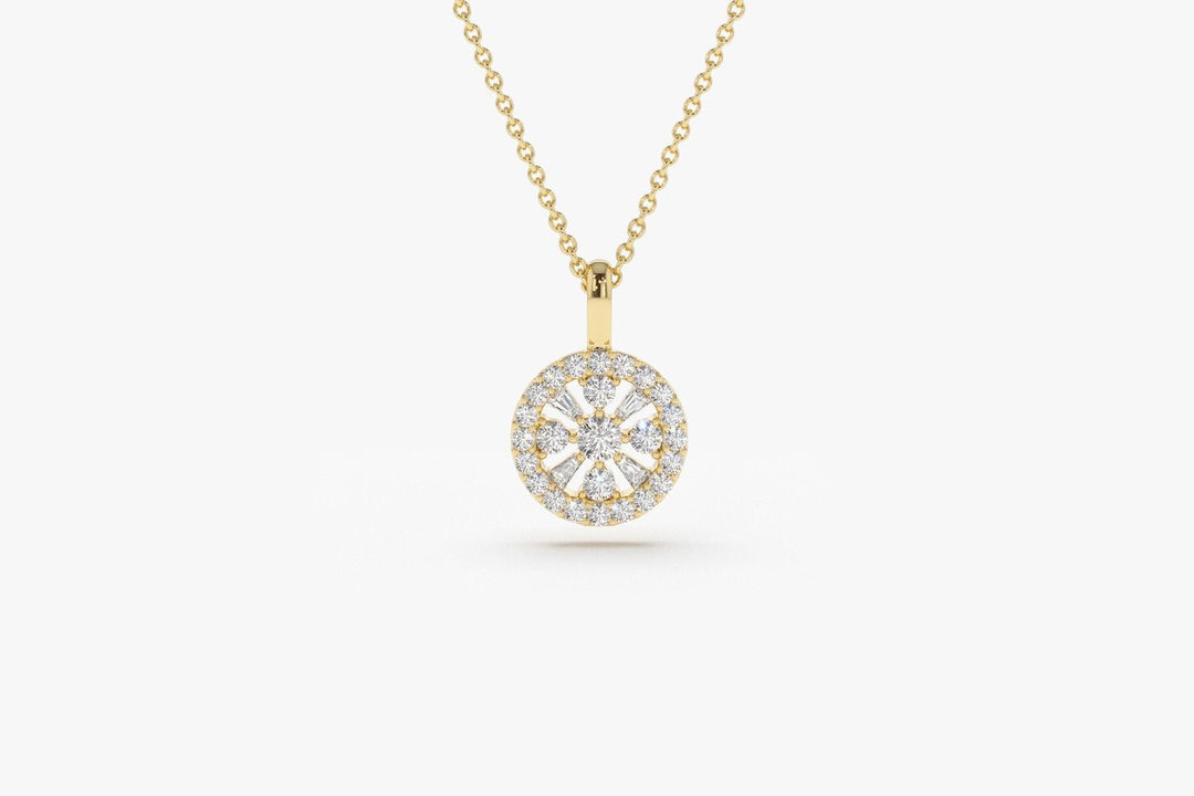 Round & Baguette Cut Diamond Necklace for Anniversary Gift - Doozy Diamonds
