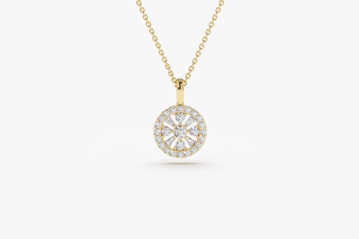 Round & Baguette Cut Diamond Necklace for Anniversary Gift - Doozy Diamonds
