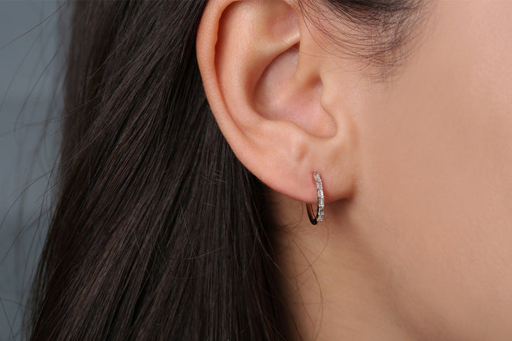 Baguette Cut Diamond lab grown diamond Hoop Earring Gift for Women - Doozy Diamonds