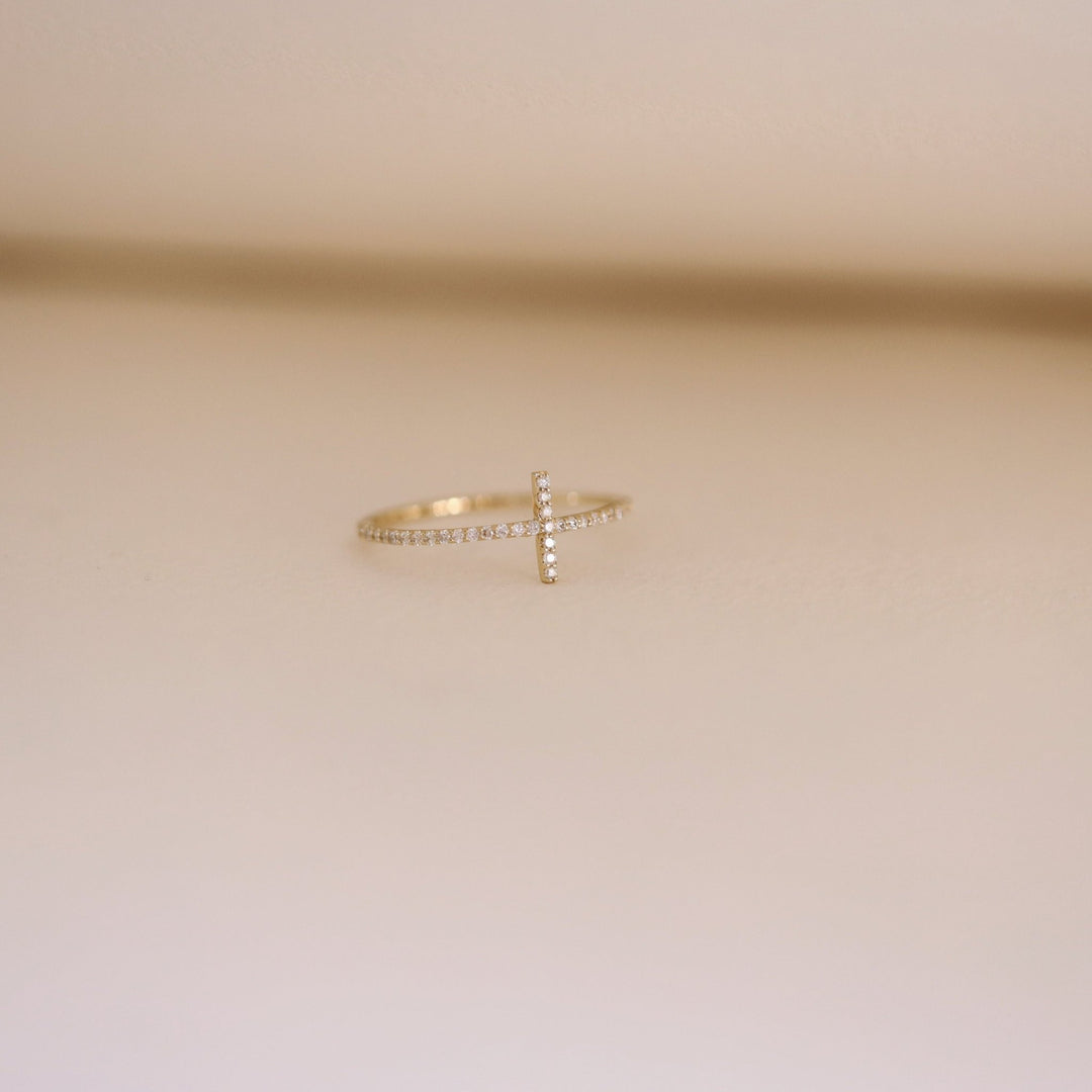 0.1CT Round Cross lab grown diamonds Wedding Band In Solid Gold - Doozy Diamonds