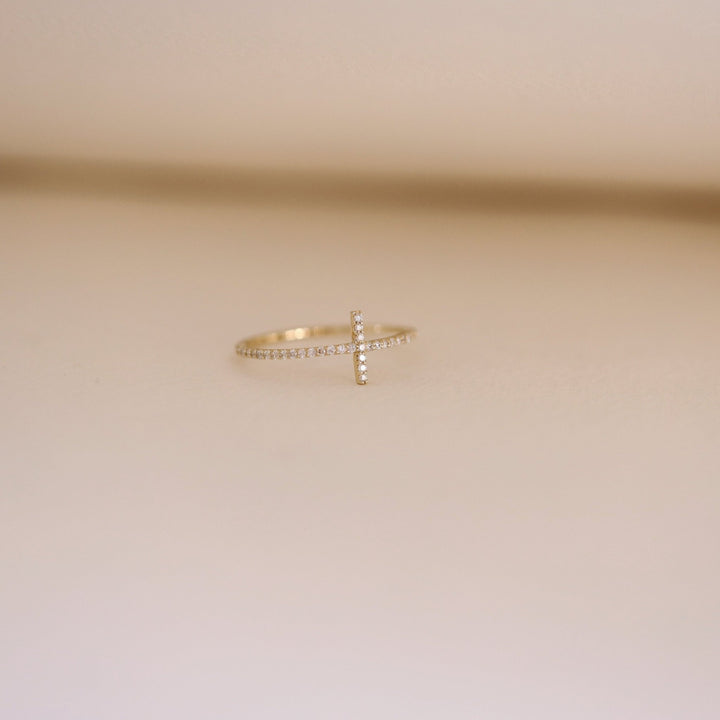 0.1CT Round Cross lab grown diamonds Wedding Band In Solid Gold - Doozy Diamonds