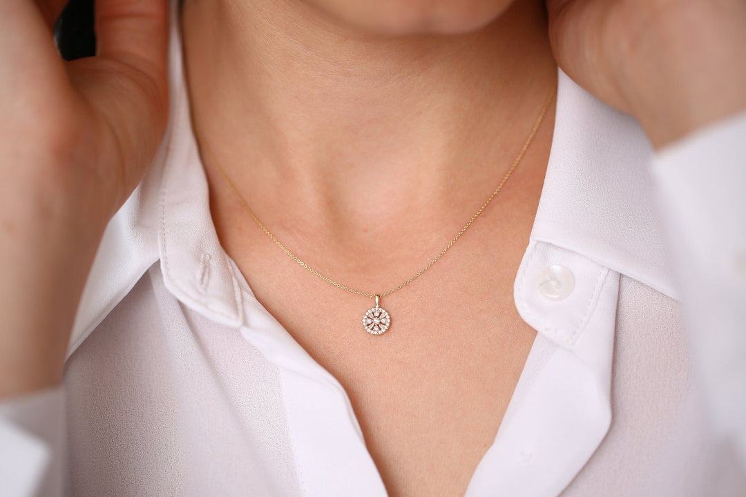Round & Baguette Cut Diamond Necklace for Anniversary Gift - Doozy Diamonds
