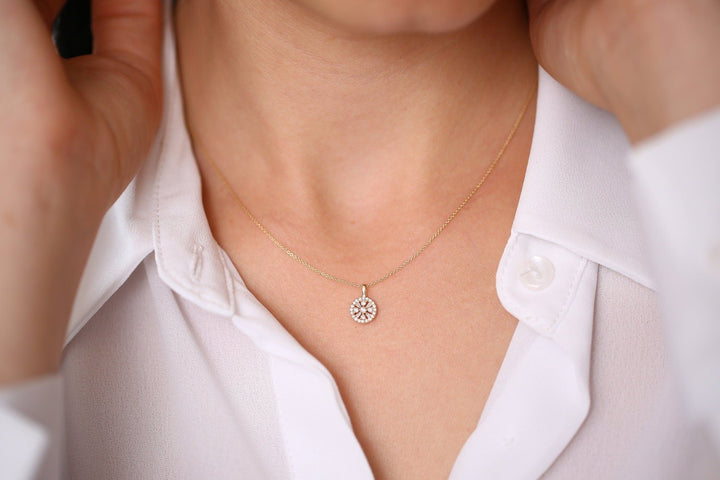 Round & Baguette Cut Diamond Necklace for Anniversary Gift - Doozy Diamonds