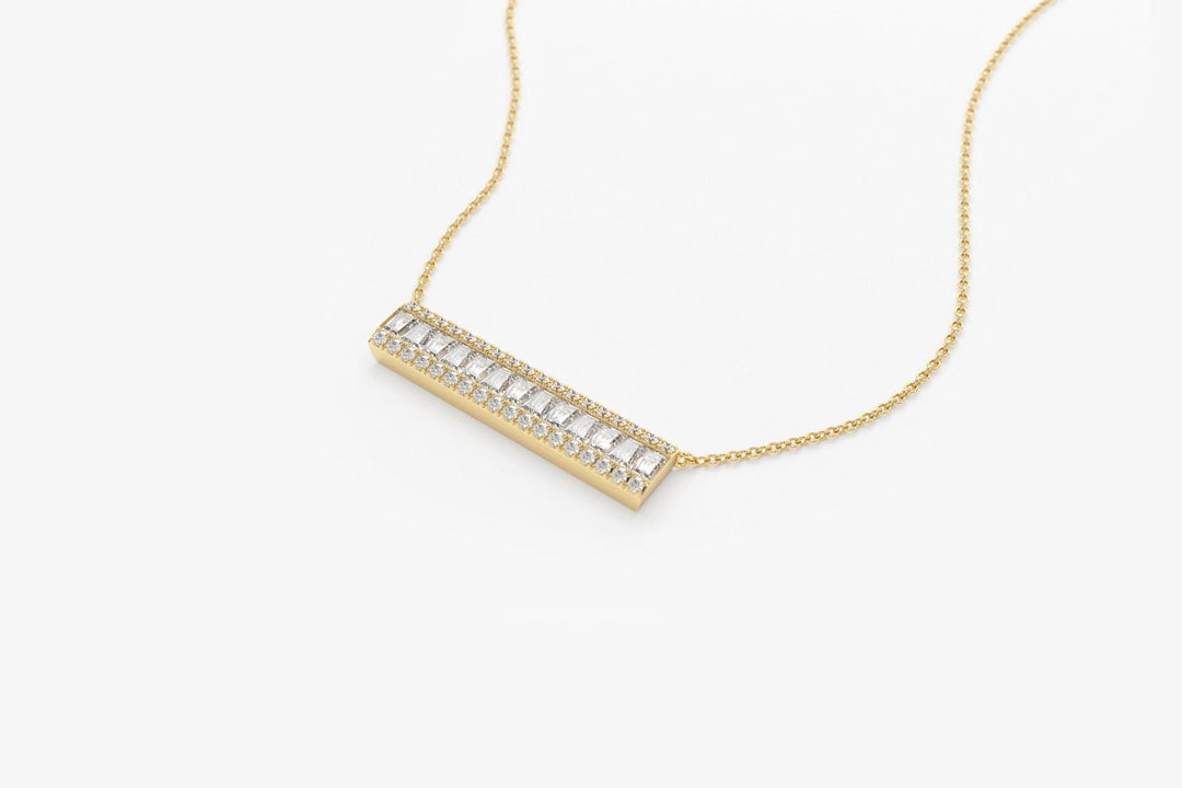 Bar Baguette Diamond Pendant Necklace for Christmas Gift - Doozy Diamonds